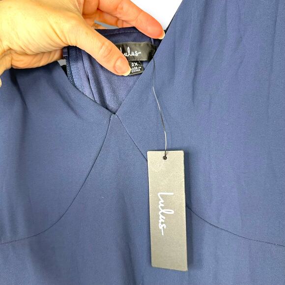 Lulus NWT Tier Elegance Navy Sheer Long Sleeve Tiered Woven Tie Maxi Dress 2X - Picture 9 of 10